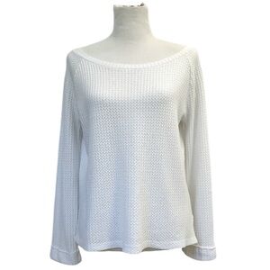 F21 - Wide Slouchy Waffle Knit Longsleeve Lounge Top | White, Small